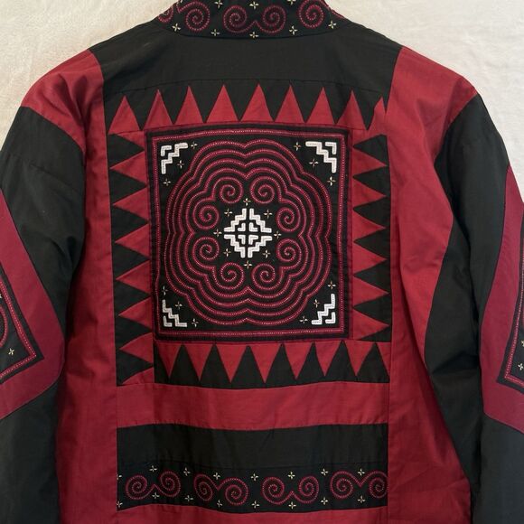 Handmade Quilt Jacket Red Black Patchwork Boho Festival Folk Art Large - Picture 7 of 11